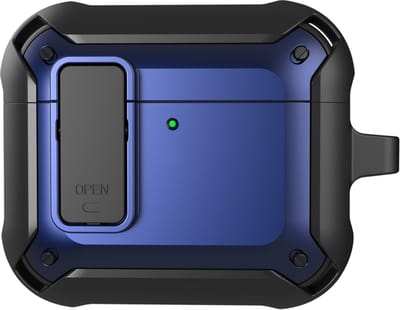 Telestore - Hoesje geschikte voor AirPods 4 - TPU hybride hoesje Beschermhoes - Shockproof AirPods 4 Cover - AirPods 4 Hoesje - Geschikt voor Apple Airpods 4 - blauw - hard en TPU cover met sleutelhanger
