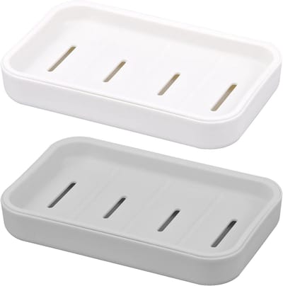 Praktische twee-laagse zeepdispenser met afvoer, antislip ontwerp voor badkamer en keuken, ideaal voor wastafel en douche (Grijs + Wit)