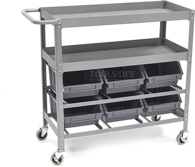 HBM universele gereedschapswagen met 6 opbergbakken, metaal, 99 x 40 x 87 cm, max. 180 kg