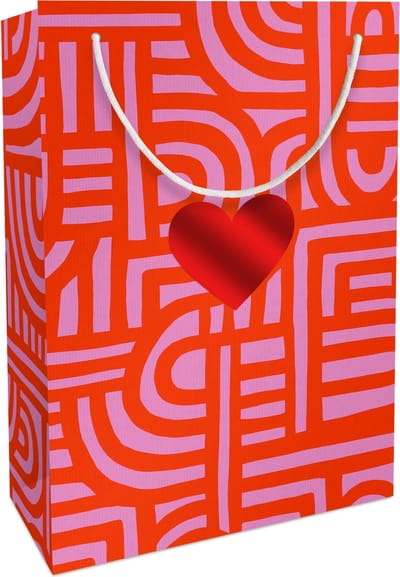 Tasje 23x33x11cm, Fantasie Kraftp.Labyrinth rood met hart
