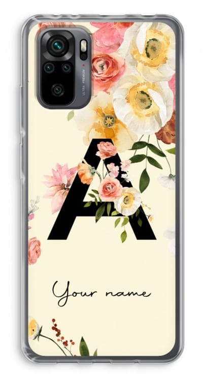 Gepersonaliseerd - Case Company® - Hoesje geschikt voor Xiaomi Redmi Note 10 Pro hoesje - Flirty Flowers Monogram - Soft Cover Telefoonhoesje - Bescherming aan alle Kanten en Schermrand