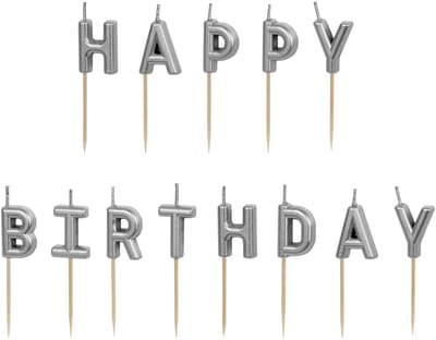 Happy Birthday taart kaarsjes zilver