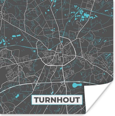 Poster Stadskaart – Grijs - Kaart – Turnhout – België – Plattegrond - 100x100 cm XXL