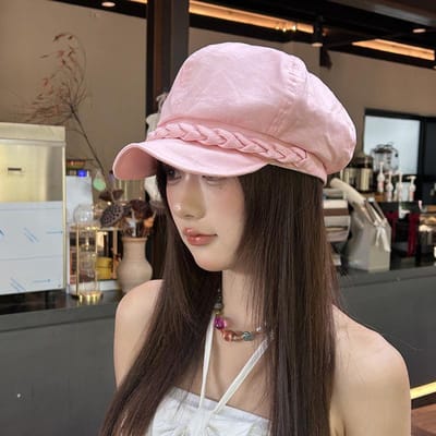 Chapeau Octogonal Polyvalent Japonais pour Femmes Version Coréenne Béret Rétro Britannique à Langue de Canard Chapeau de Peintre Littéraire Polyvalent white
