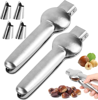 Set van 2 RVS Kastanjeknippers met Kruisvormige Tanden voor Kastanjes, Noten en Walnoten