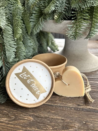Kerstpakket - doosje met kerstboodschap inclusief houten hartje bedankt en zeephanger
