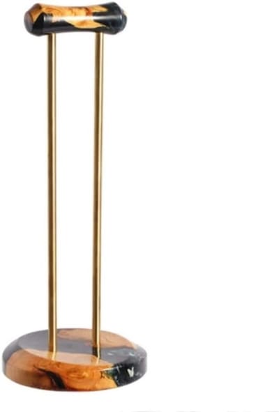 Hoofdtelefoonstandaard Hout - Headset Houder - Bureau Organisatie - Messing Ondersteuningsbalk - 11 x 27.5cm - Blauw