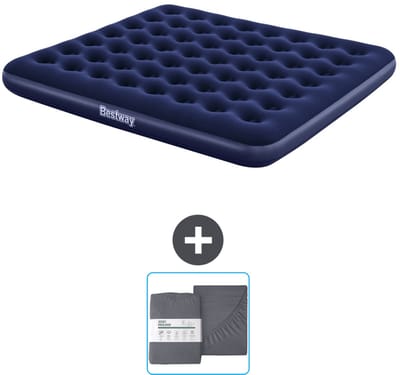 Bestway luchtbed - 2-Persoons - 183 x 203 x 22 cm - Blauw - Inclusief en Hoeslaken