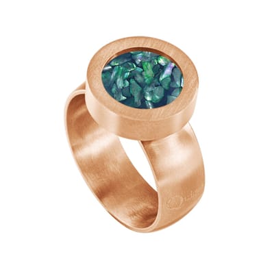 Quiges RVS Schroefsysteem Ring Goudkleurig Glans 19mm met Verwisselbare Donkerblauwe Vlokjes Schelp 12mm Mini Munt