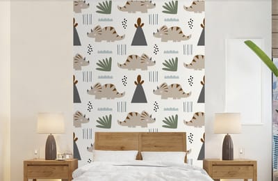 Behang - Fotobehang Jongens - Kinderen - Patroon - Dinosaurus - Breedte 140 cm x hoogte 220 cm