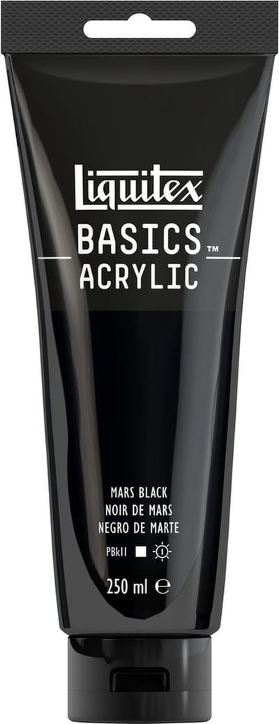 Liquitex 88700222 Basics Acrylverf Mars Black – 250 ml | Kunstenaars Acrylverf | Middelmatige Viscositeit | Lichtechte Kleur voor Schilderen & Canvas