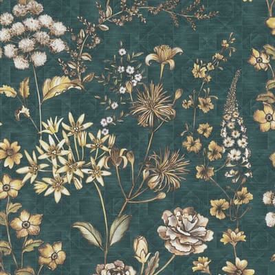 VINTAGE BLOEMEN BEHANG | Botanisch - petrol geel wit - A.S. Création Metropolitan Stories 3