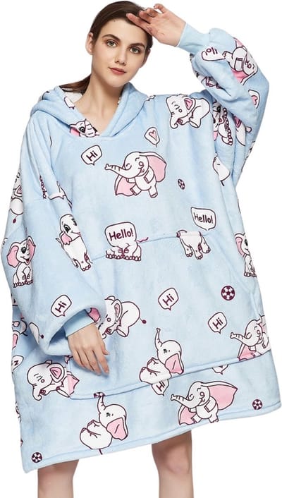 Badrock Hoodie deken - Fleece deken met mouwen en capuchon – Oversized hoodie deken met mouwen – Fleece deken – Fleece TV deken – Plaid met mouwen – Warm & zacht – hoodie blanket - Fleece poncho - Draagbare deken – olifanten