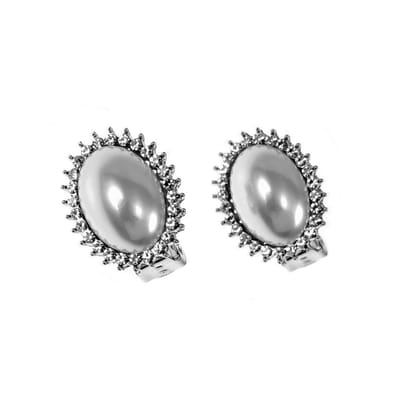 Ovale Clip-on Oorbellen Dames - Gold Plating Zilverkleur - Oorclips met Parel - Zirkonia's - Geen Gaatjes