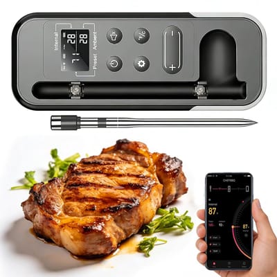 SnelShoppen - Draadloze Vlees Thermometer - Bluetooth BBQ Thermometer met App, IP67 Waterdicht - Perfect voor Oven, Grill, Rookoven - 200M Bereik