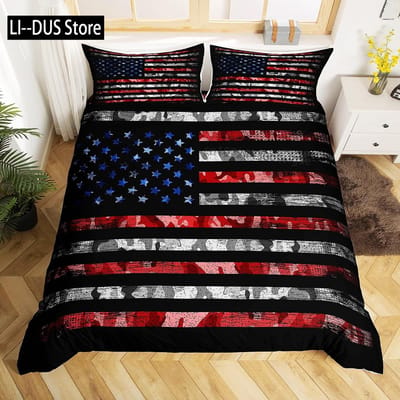 Amerikaanse Vlag Beddengoed Set Honkbal Sport Dekbed Set 3 Delen voor Kinderen Tieners Volwassenen Kamer Decor Dekbedovertrek met 2 Kussenslopen US Twin(172*218cm)3pcs