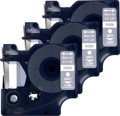 DULA Dymo D1 45810 - S0720900 - Compatible label tape - 3 lettertapes -Wit op transparant - 19mm x 7m