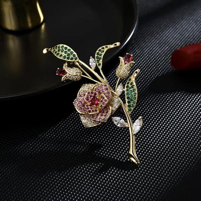 Luxe Koper Micro Inleg Zirkonia Roos Broche Sieraden Cadeaus Jurk Accessoires black
