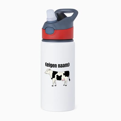 Hacebo® - koe met eigen naam waterfles met rietje rood - Koe - boeren/koeien liefhebbers - iemand die houdt van koeien - verjaardag - cadeau - kado - geschenk - water fles - 650ML