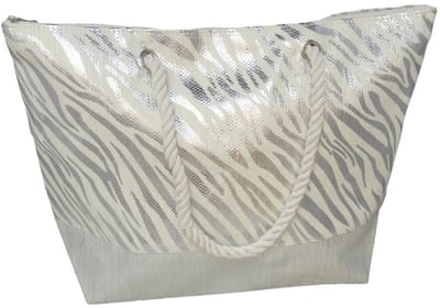 Gerimport strandtas Vivian - panterprint - zilver - touw handvat - 14 x 51 x 36 cm