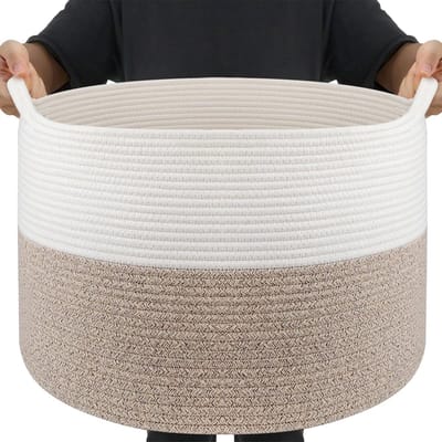Unyqoos® Stijlvolle Multifunctionele Opbergmand van Katoenen Touw met Handgrepen voor Woonkamer, Slaapkamer en Meer