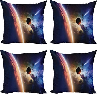 ABAKUHAUS Universum decoratief kussenhoes 4-pack, zonnestelsel-cornet, Modern Accent dubbelzijdige digitale print, 50 x 50 cm, blauw-rood