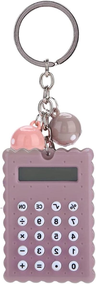 Mini Rekenmachine - Zakformaat Calculator - Dagelijkse Berekeningen - Sleutelhanger Ontwerp - 5.5 cm - Grijs Paars
