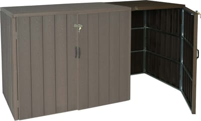 1 WPC afvalemmer deksel uitbreiding MCW-J28, premium afvalemmer box, metaal hout look ~ bruin