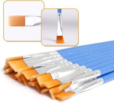 FSW-Products Platte Penselen - Set van 10 Verfkwasten - Hobbykwasten voor Acrylverf, Aquarel, Gouache, Plakkaatverf en Knutselen