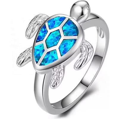 Mode Zeeschildpad Ring Voor Vrouwen Inleg Imitatie Blauwe Vuur Opaal Ring Vrouwen Trouwring Verlovingsfeest Sieraden Dropshipping 8 blue