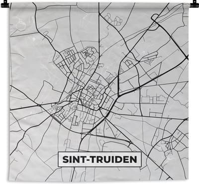Wandkleed - Wanddoek - Stadskaart – Plattegrond – België – Zwart Wit – Sint Truiden – Kaart - 180x180 cm - Wandtapijt