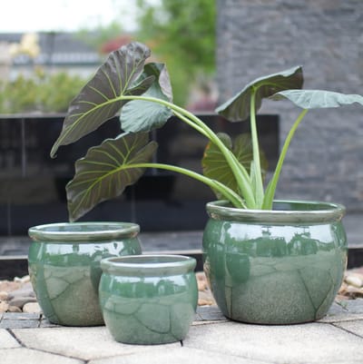 STILVORA Bloempot – Handgemaakt en Vorstbestendig – Ø 30 cm – Keramiek – Antiek Blauwgroen – Voor Binnen en Buiten – Met Afwateringsgat