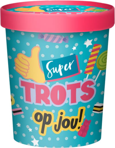 Snoeppot - Trots Op Jou - Candy Bucket -Snoep en Drop - Cadeauverpakking
