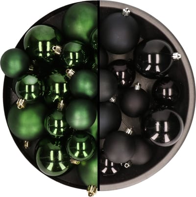 Kerstversiering kunststof kerstballen kleuren mix zwart/donkergroen 4-6-8 cm pakket van 68x stuks