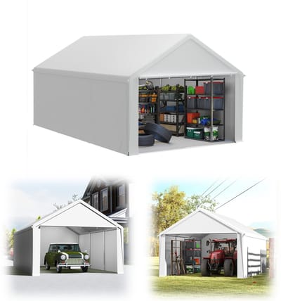 Gereedschapsschuur Gereedschapstent 4x6m (24㎡) Vouwpaviljoen UV-Bescherming Garagentent Met Zijwanden & Ventilatieopeningen Waterdicht PE Stof En Metaalframe Buiten Carport Wit NAIZY