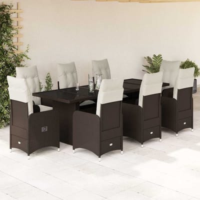 vidaXL - 9-delige - Bistroset - met - kussens - poly - rattan - bruin