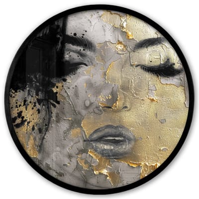Poster in lijst Rond - Fotolijst 40x40 cm - Posters - Vrouw - Kunst - Goud - Zwart - Ronde posterlijst zwart - Decoratie - Wanddecoratie woonkamer - Muurdecoratie slaapkamer