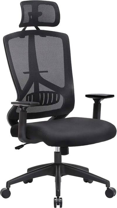 Ergonomische bureaustoel Draaibare computerstoel Met lendensteun verstelbare hoofdsteun en armleuningen Hoogte verstelbaar Rugleuning kantelbaar Geschikt voor kantoor en studeerkamer 70x70x120-133cm zwart