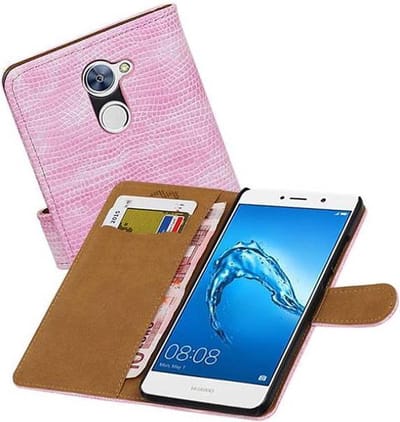 Hagedis Bookstyle Wallet Case Hoesjes Geschikt voor Huawei Y7 / Y7 Prime Roze