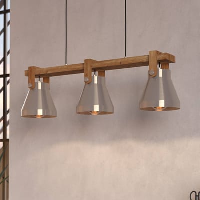EGLO Cawton hanglamp, lengte 76 cm, staal/bruin, 3-lamps, staal