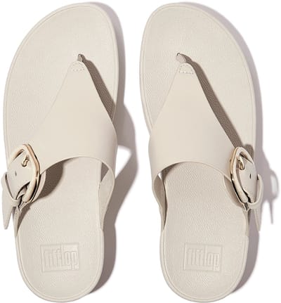 FitFlop Damen Flip Flops Lulu Resin-Buckle Leather Toe-Post Sandals JE9 Paris Beige-39