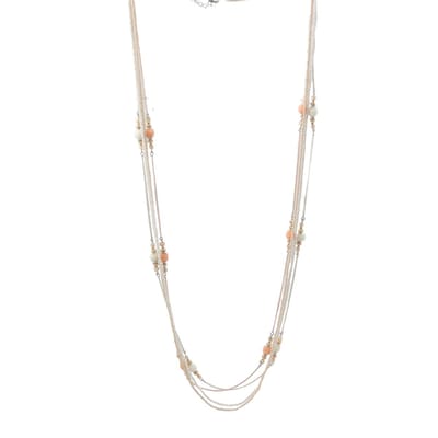 Behave – Ketting Dames – Lange Bohemian Ibiza Stijl Kralen Ketting Beige Zalm Roze – 105 cm lang + 7 cm verlengketting