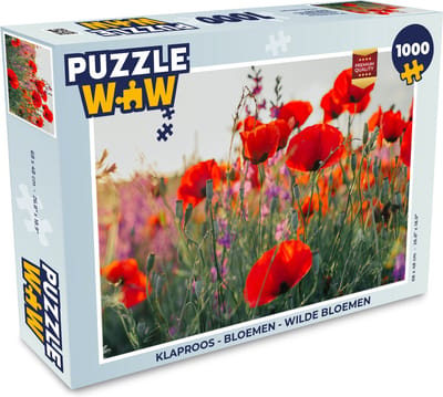 Puzzel Klaproos - Bloemen - Rood - Paars - Weide - Legpuzzel - Puzzel 1000 stukjes volwassenen