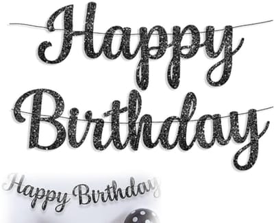 Verjaardag Banner - Feest Decoratie - Verjaardag Vieren - Glitter Letters - 5 Meter Touw - Zwart