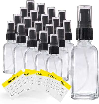 Oputec 20 x 30ml pompflesjes – helder glas crèmespender & lotionspender – navulbaar & herbruikbaar – met etiketten