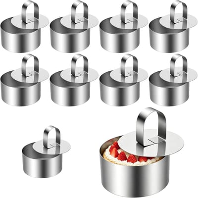 Set van 10 roestvrijstalen dessertringen met deksels, ideale eetringen voor mousse, gebak en desserts, diameter 8 cm