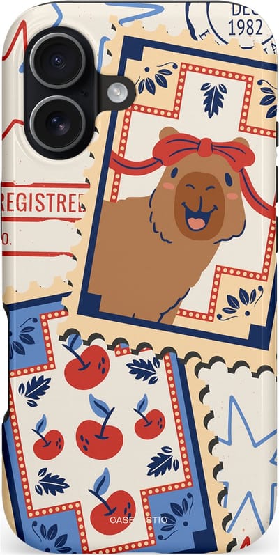 Casetastic hoesje geschikt voor Apple iPhone 17 - MagSafe - Dubbellaagse bescherming - Kerst Capibara Post van de Noordpool - Fashion Case - Lichtgrijs Zand Terracotta
