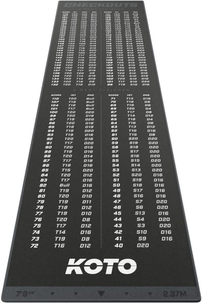 KOTO - Carpet Checkout Dartmat - Grijs 237 x 60 cm - Score Indicator - Antislip
