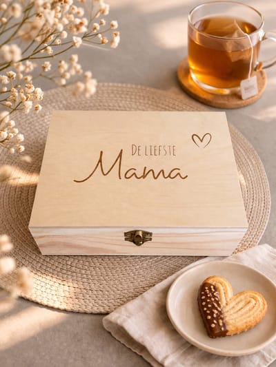 Houten Theedoos 2 Vaks – Liefste Mama – Moederdag Cadeau – Theekist – Theedoos Mama – Cadeau Moeder – Thee Opbergdoos met Tekst