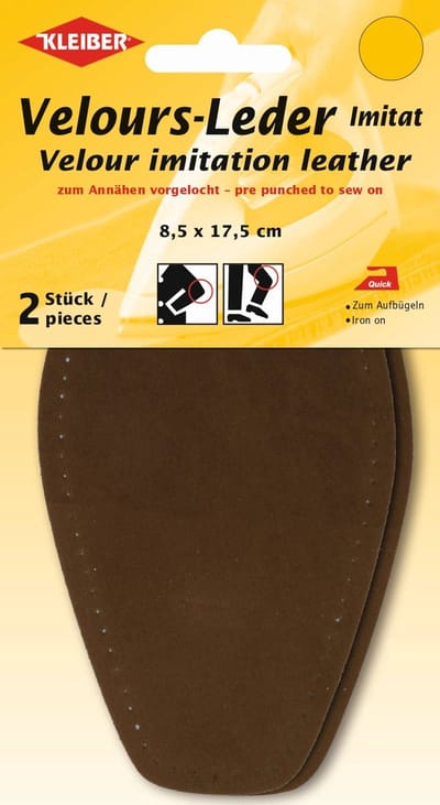 Blueline by Kleiber - elleboogstukken velours imitatie leder leer - midden bruin - 1 paar elleboog knie patches - opstrijkbaar en opnaaibaar